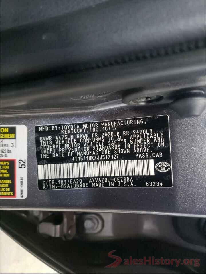 4T1B11HK7JU547127 2018 TOYOTA CAMRY