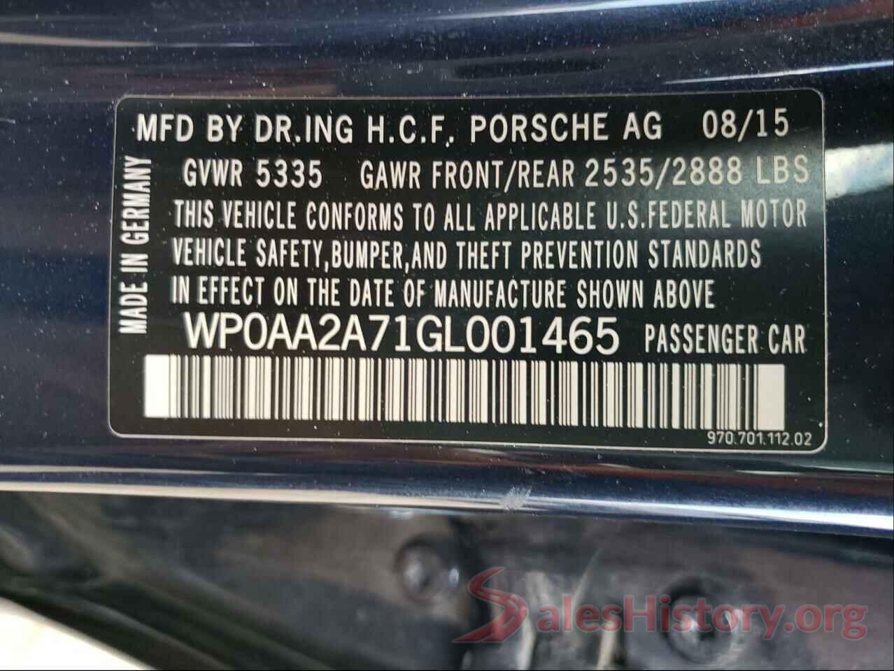 WP0AA2A71GL001465 2016 PORSCHE PANAMERA