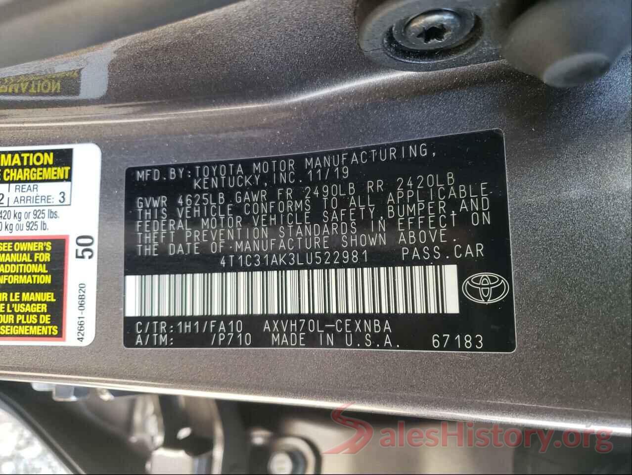 4T1C31AK3LU522981 2020 TOYOTA CAMRY