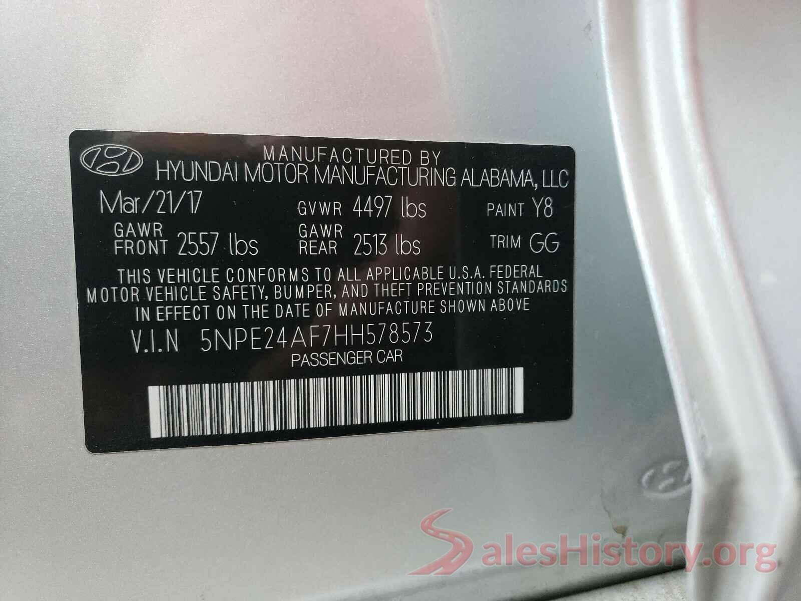 5NPE24AF7HH578573 2017 HYUNDAI SONATA