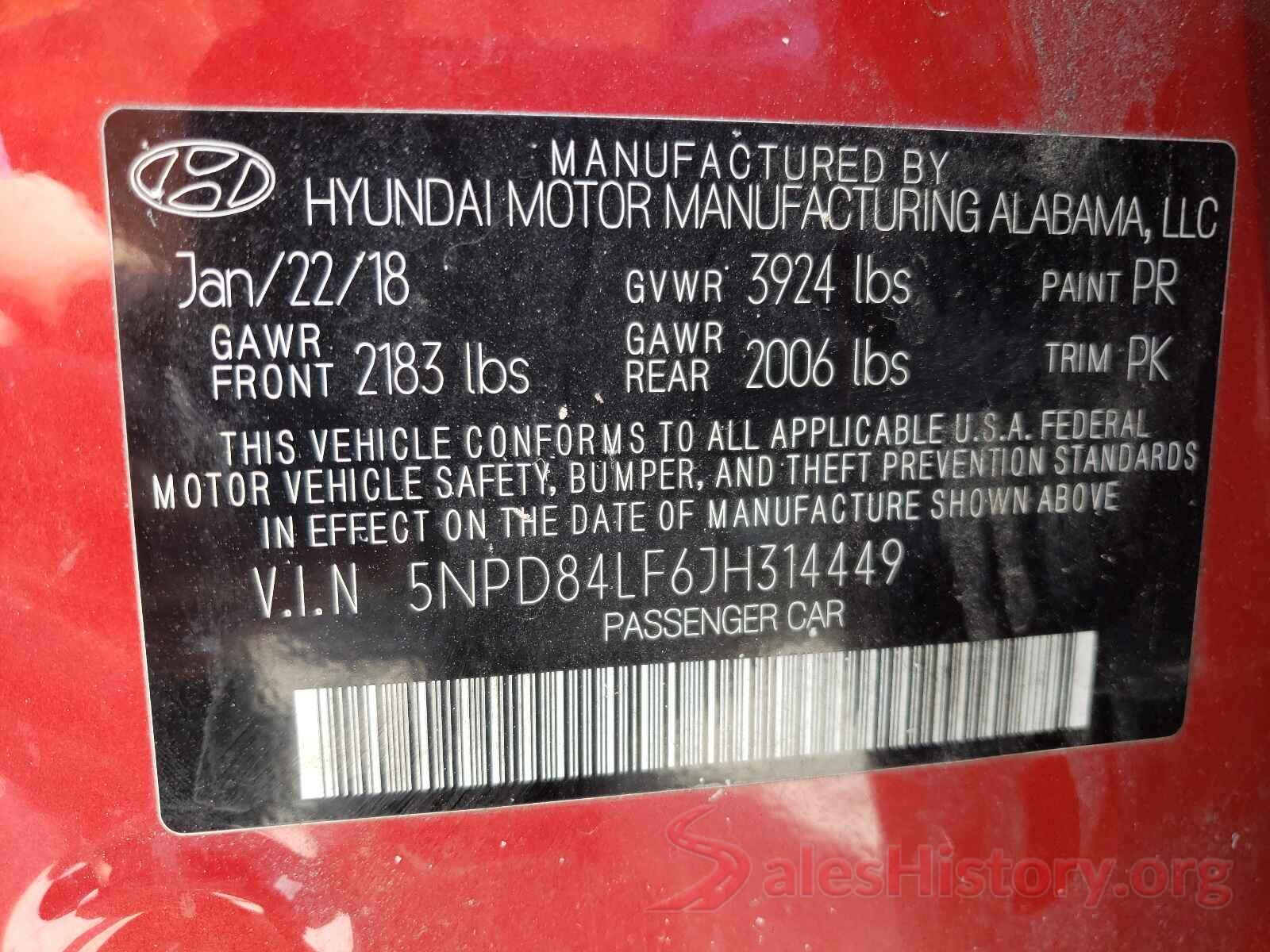 5NPD84LF6JH314449 2018 HYUNDAI ELANTRA