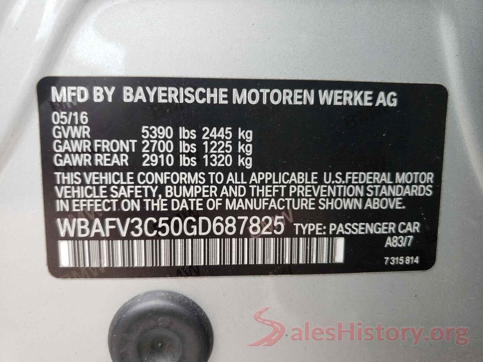 WBAFV3C50GD687825 2016 BMW 5 SERIES