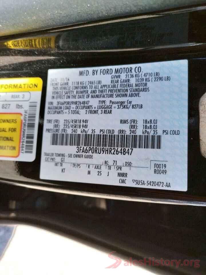 3FA6P0RU9HR264847 2017 FORD FUSION