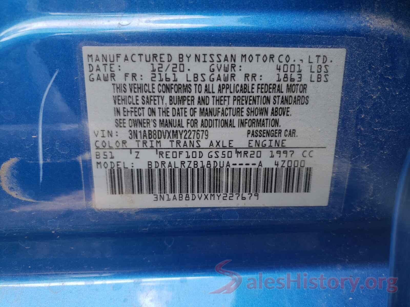 3N1AB8DVXMY227679 2021 NISSAN SENTRA