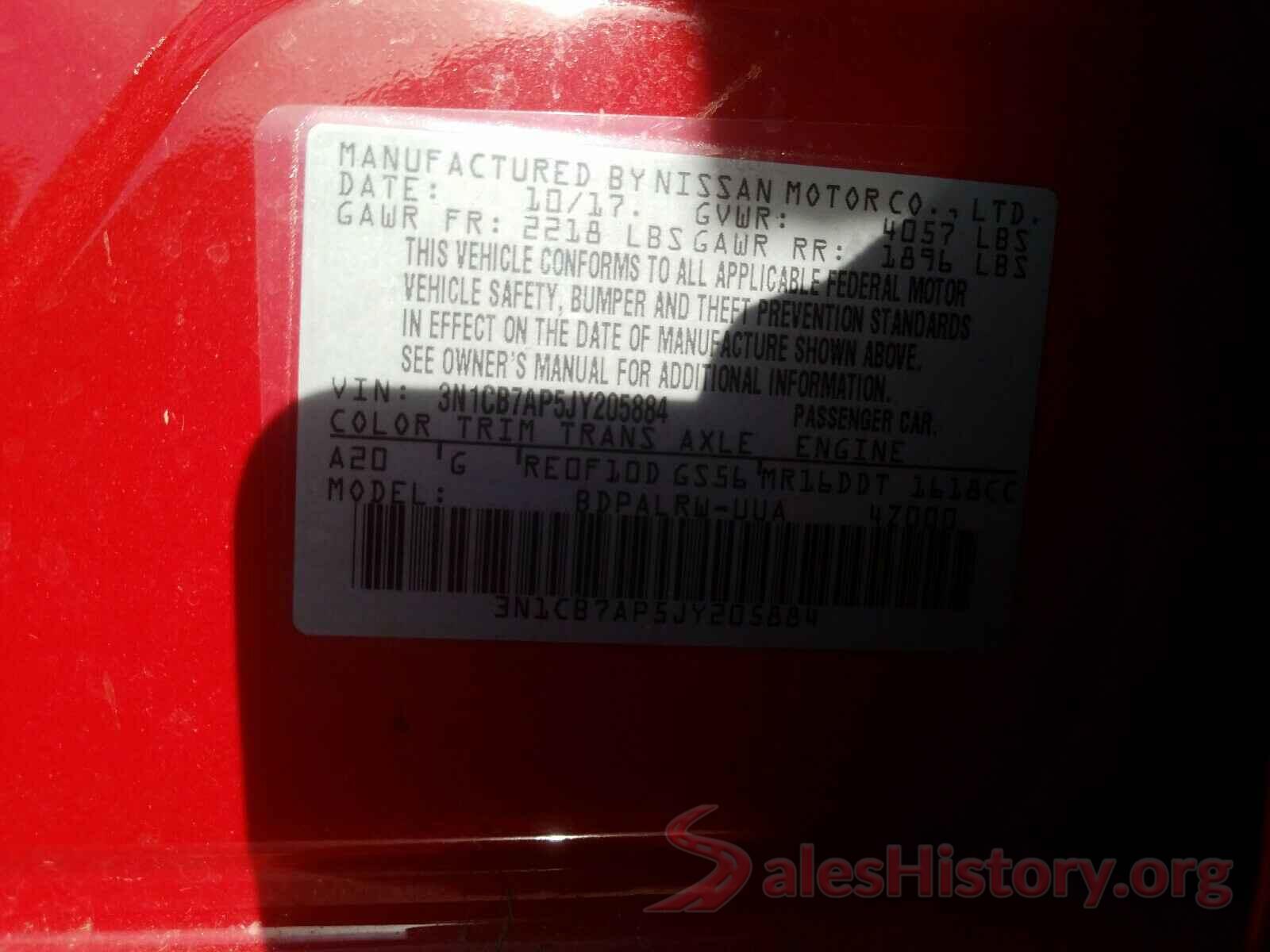 3N1CB7AP5JY205884 2018 NISSAN SENTRA