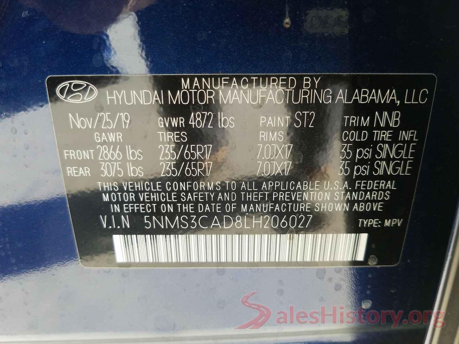 5NMS3CAD8LH206027 2020 HYUNDAI SANTA FE