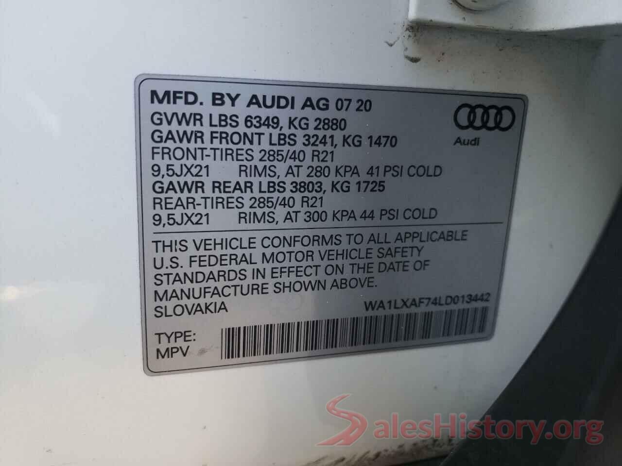 WA1LXAF74LD013442 2020 AUDI Q7