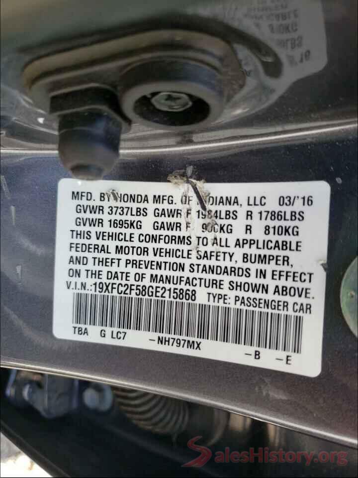 19XFC2F58GE215868 2016 HONDA CIVIC