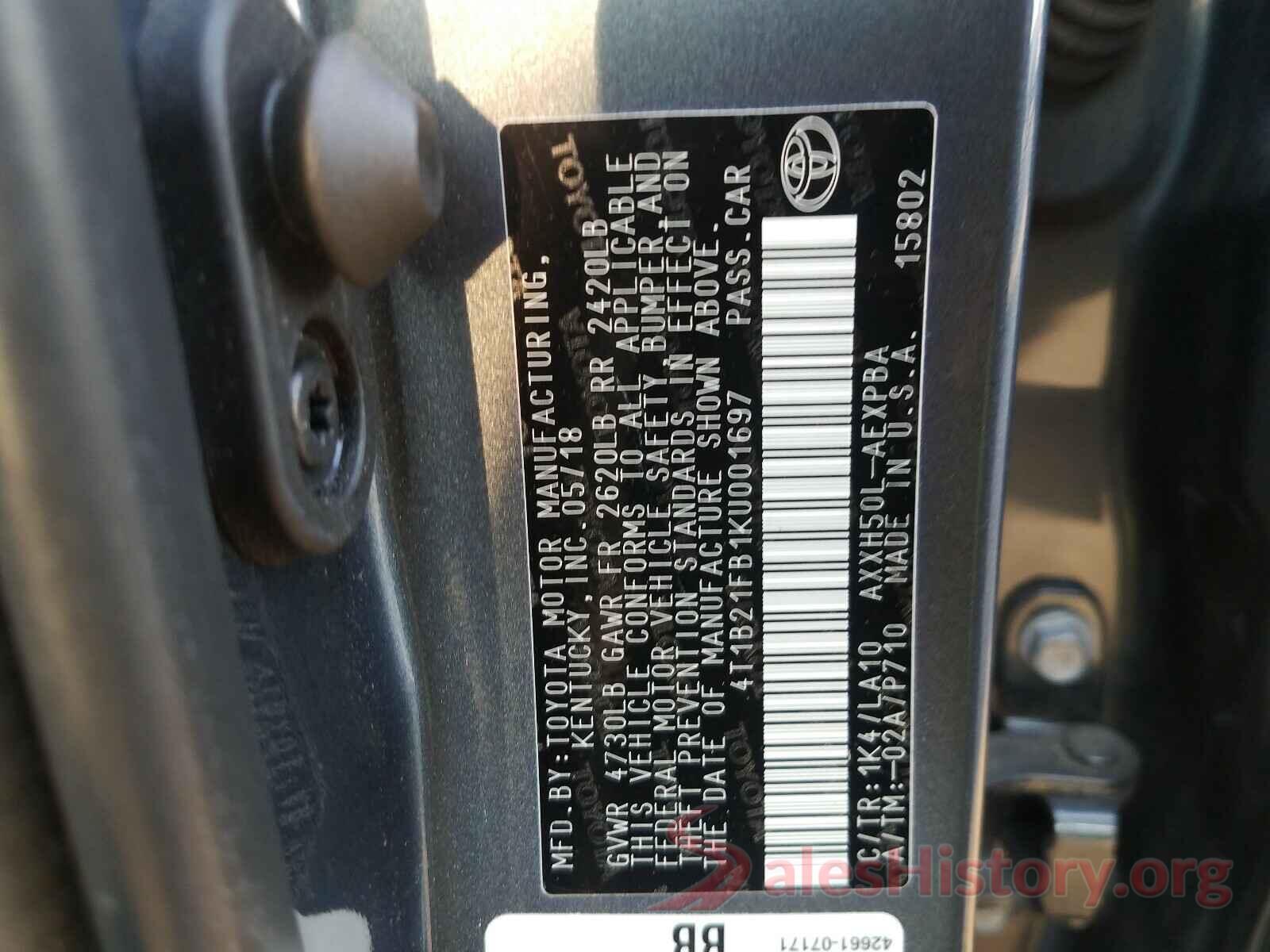 4T1B21FB1KU001697 2019 TOYOTA AVALON