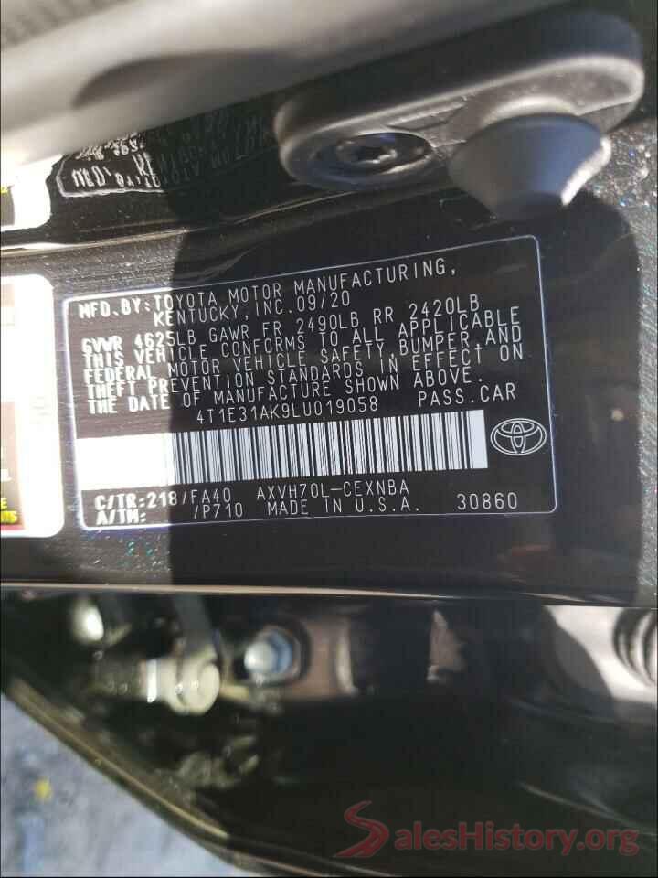 4T1E31AK9LU019058 2020 TOYOTA CAMRY