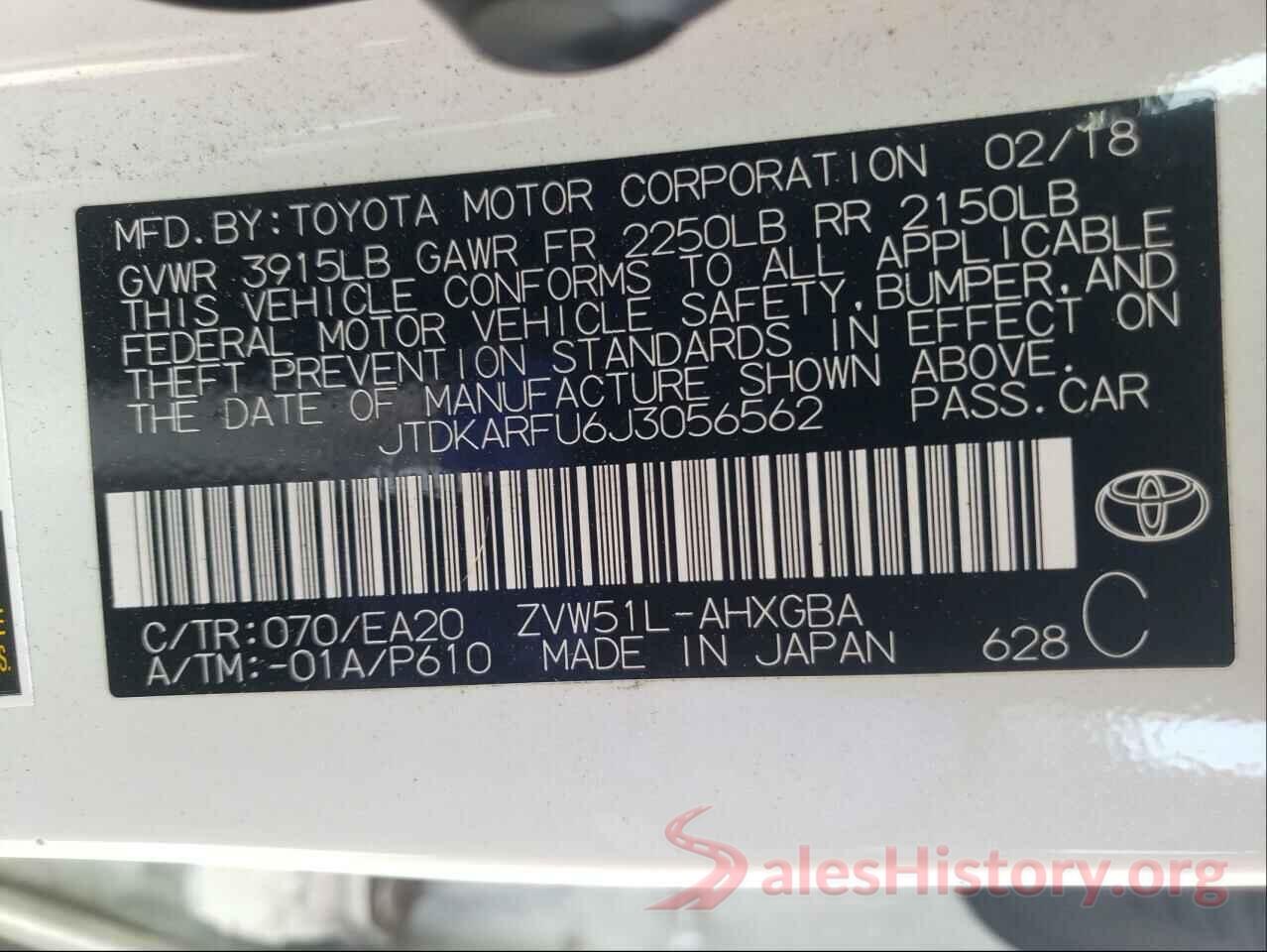 JTDKARFU6J3056562 2018 TOYOTA PRIUS