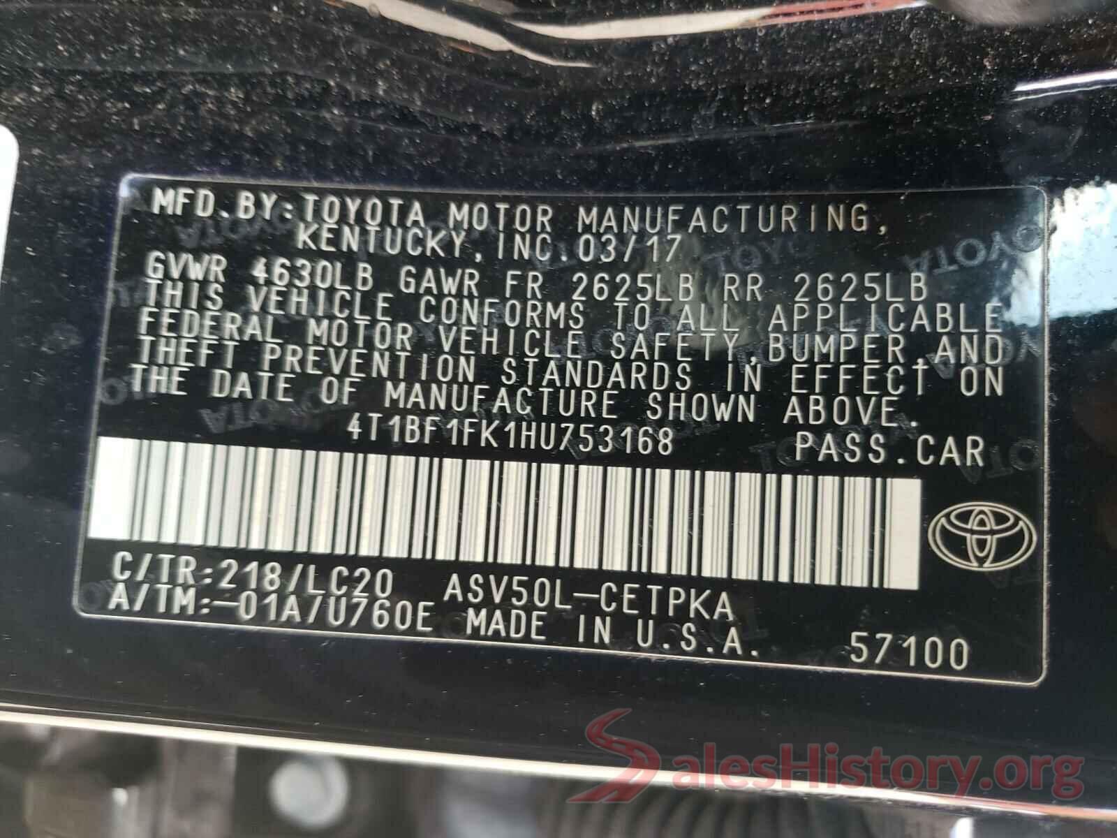 4T1BF1FK1HU753168 2017 TOYOTA CAMRY