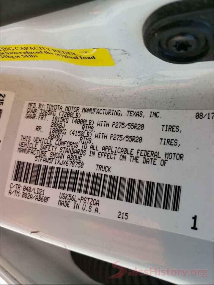 5TFAW5F1XJX678750 2018 TOYOTA TUNDRA