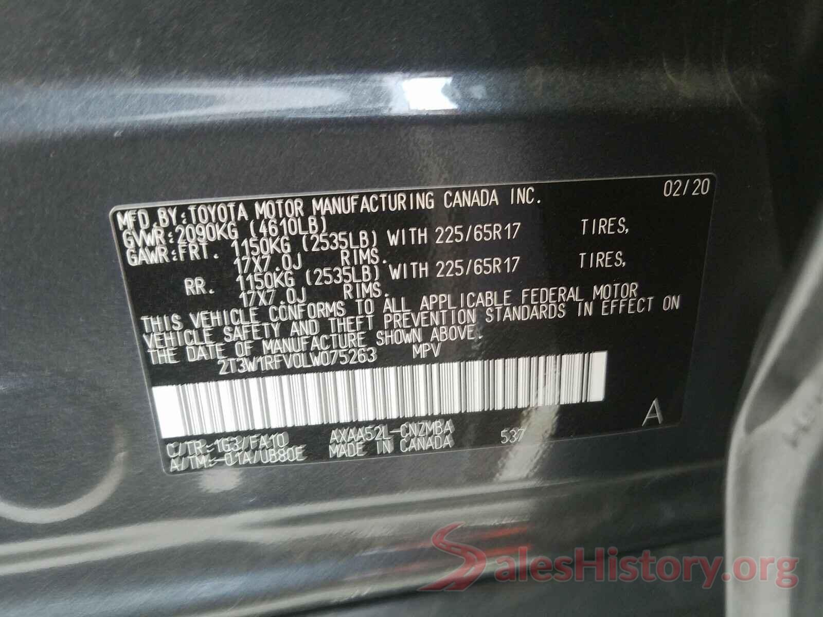 2T3W1RFV0LW075263 2020 TOYOTA RAV4