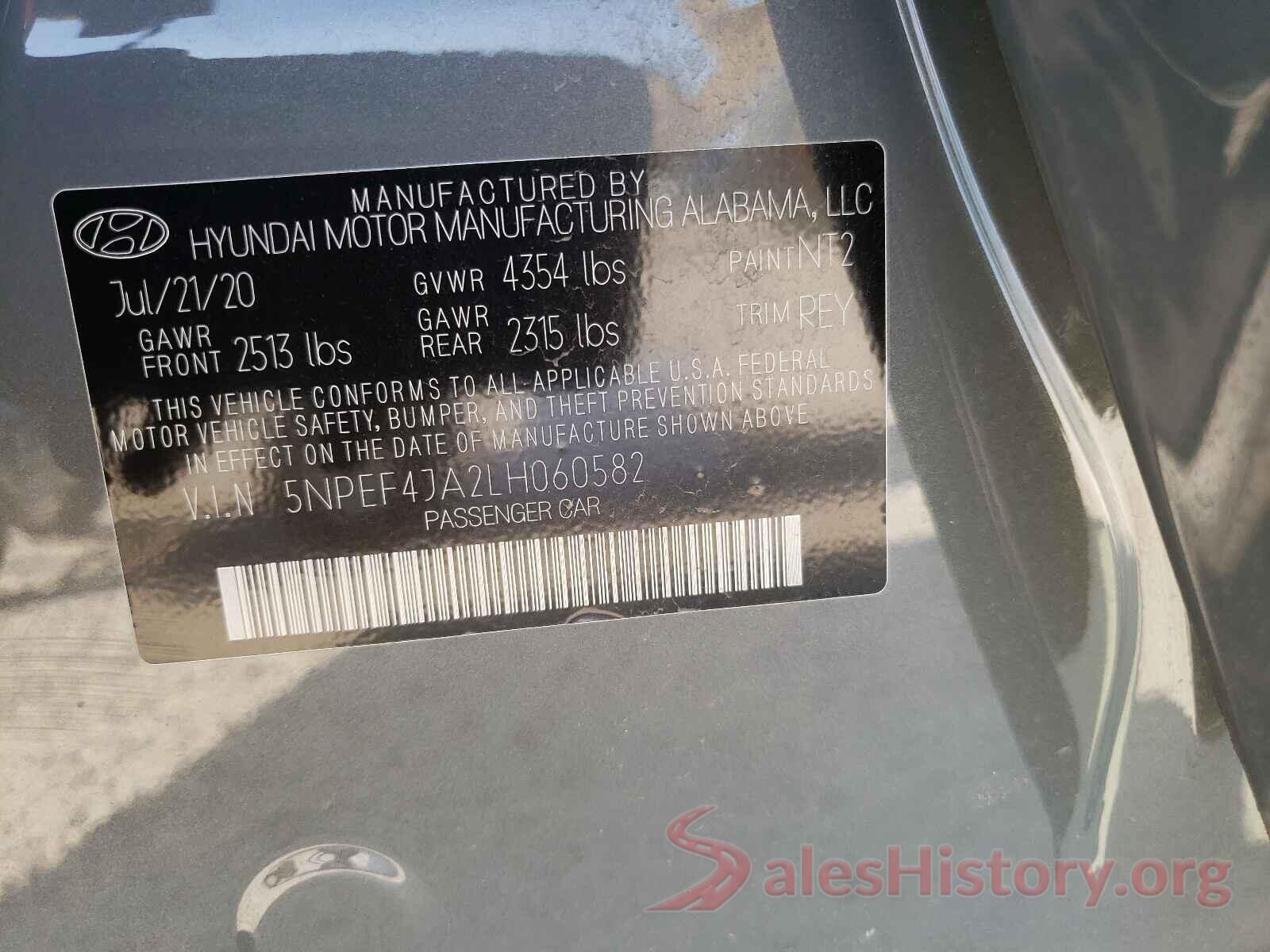 5NPEF4JA2LH060582 2020 HYUNDAI SONATA