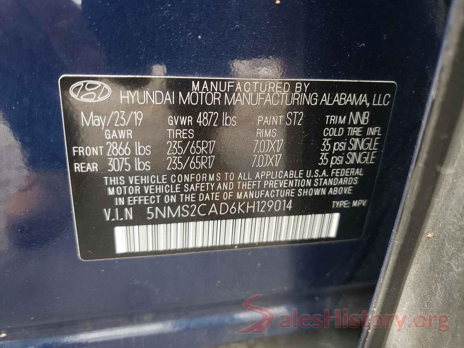 5NMS2CAD6KH129014 2019 HYUNDAI SANTA FE