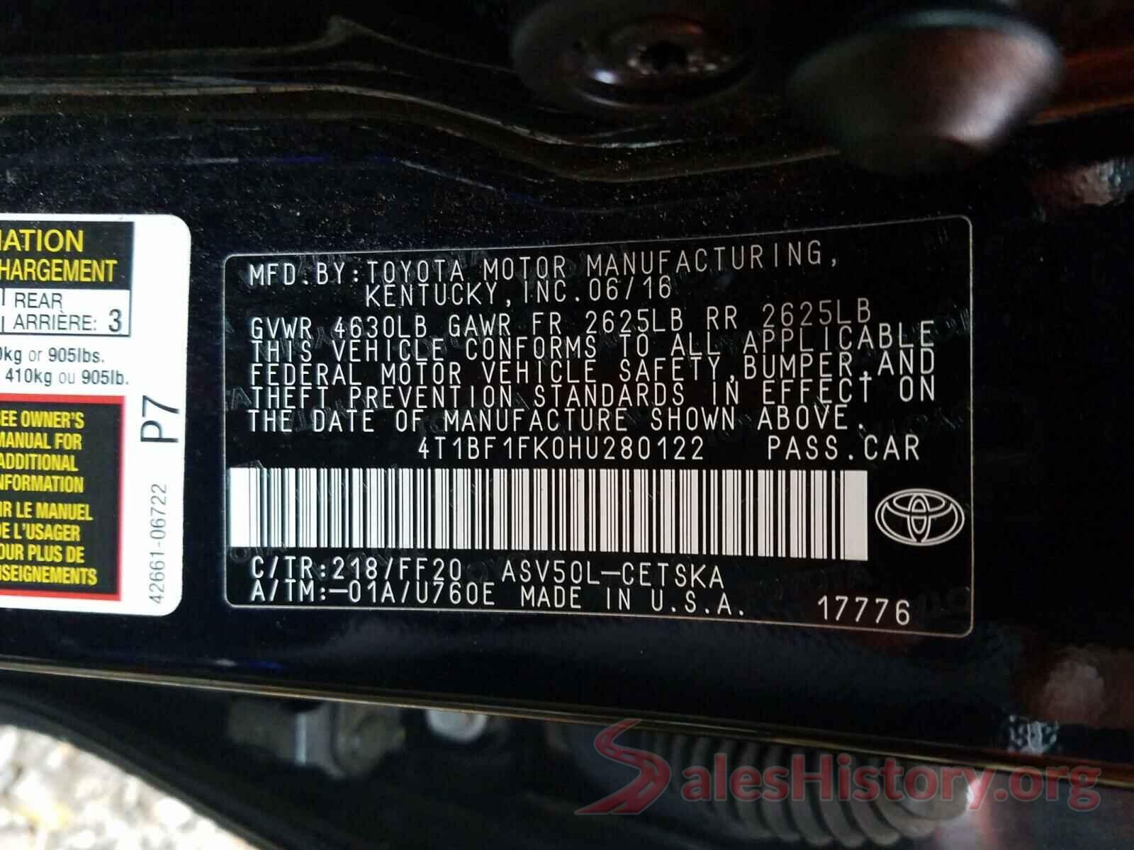 4T1BF1FK0HU280122 2017 TOYOTA CAMRY