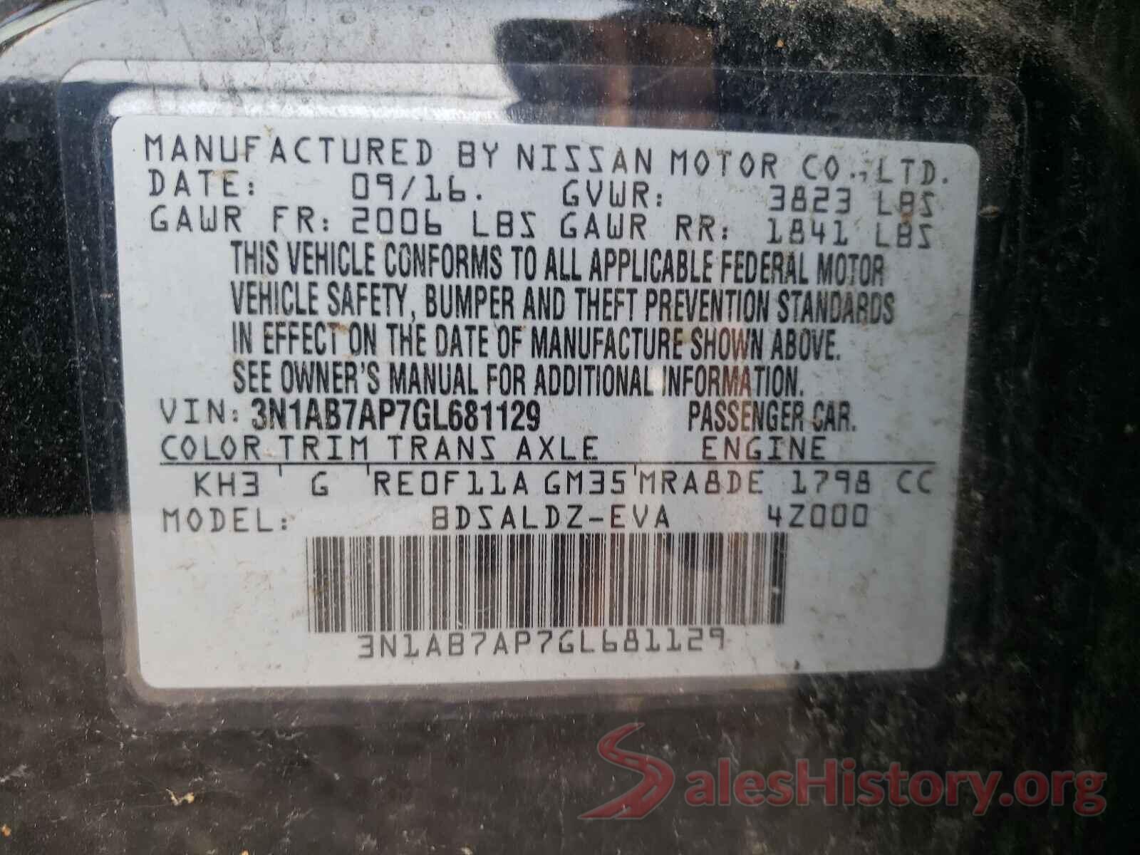 3N1AB7AP7GL681129 2016 NISSAN SENTRA