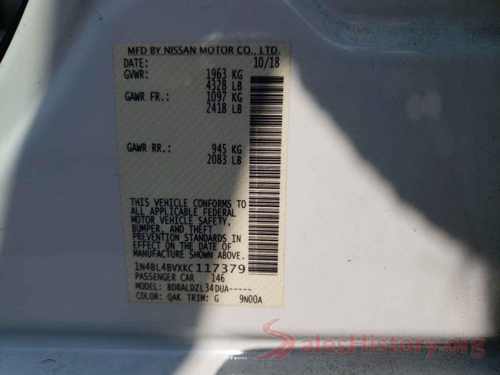 1N4BL4BVXKC117379 2019 NISSAN ALTIMA