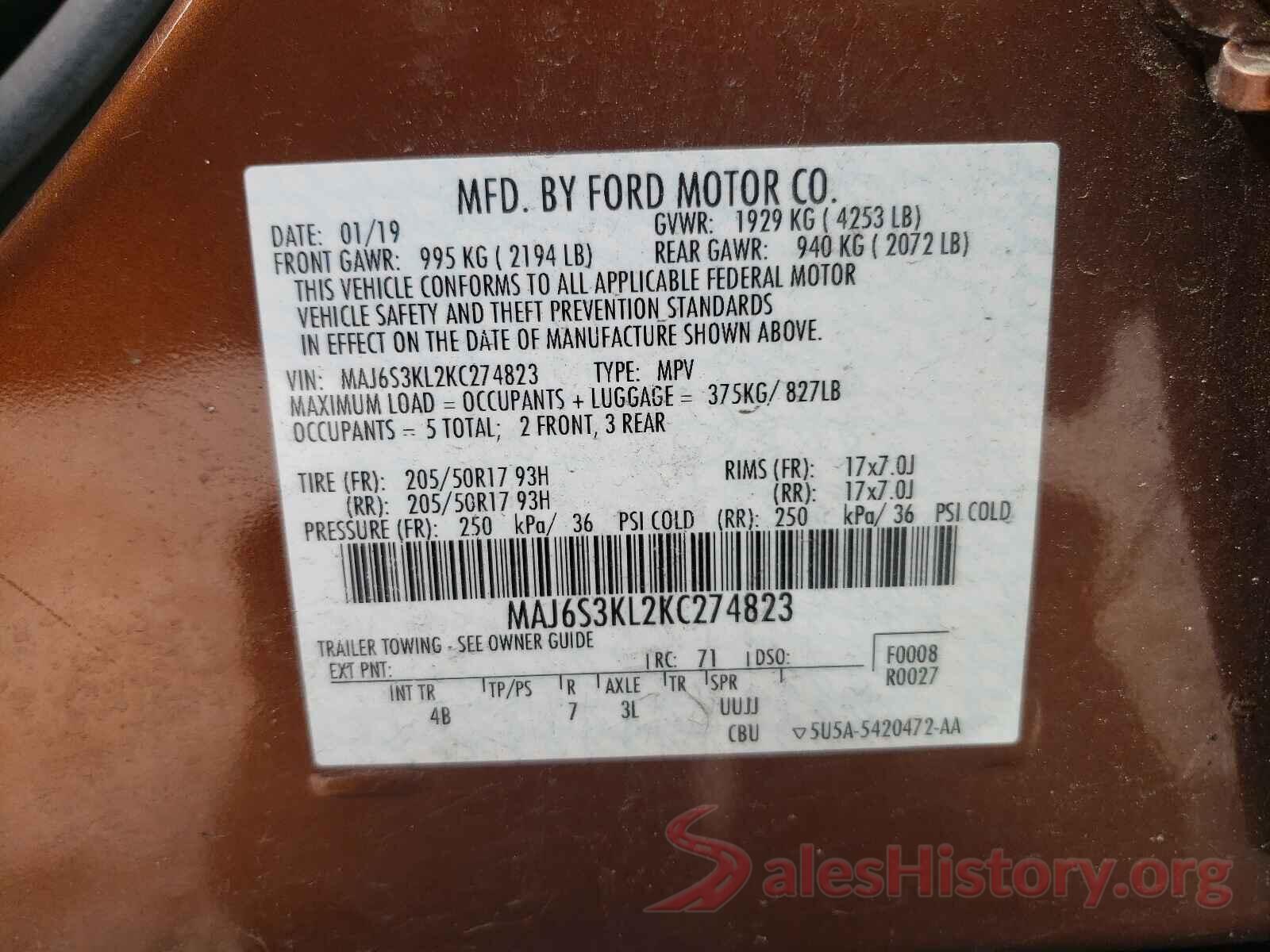 MAJ6S3KL2KC274823 2019 FORD ALL OTHER