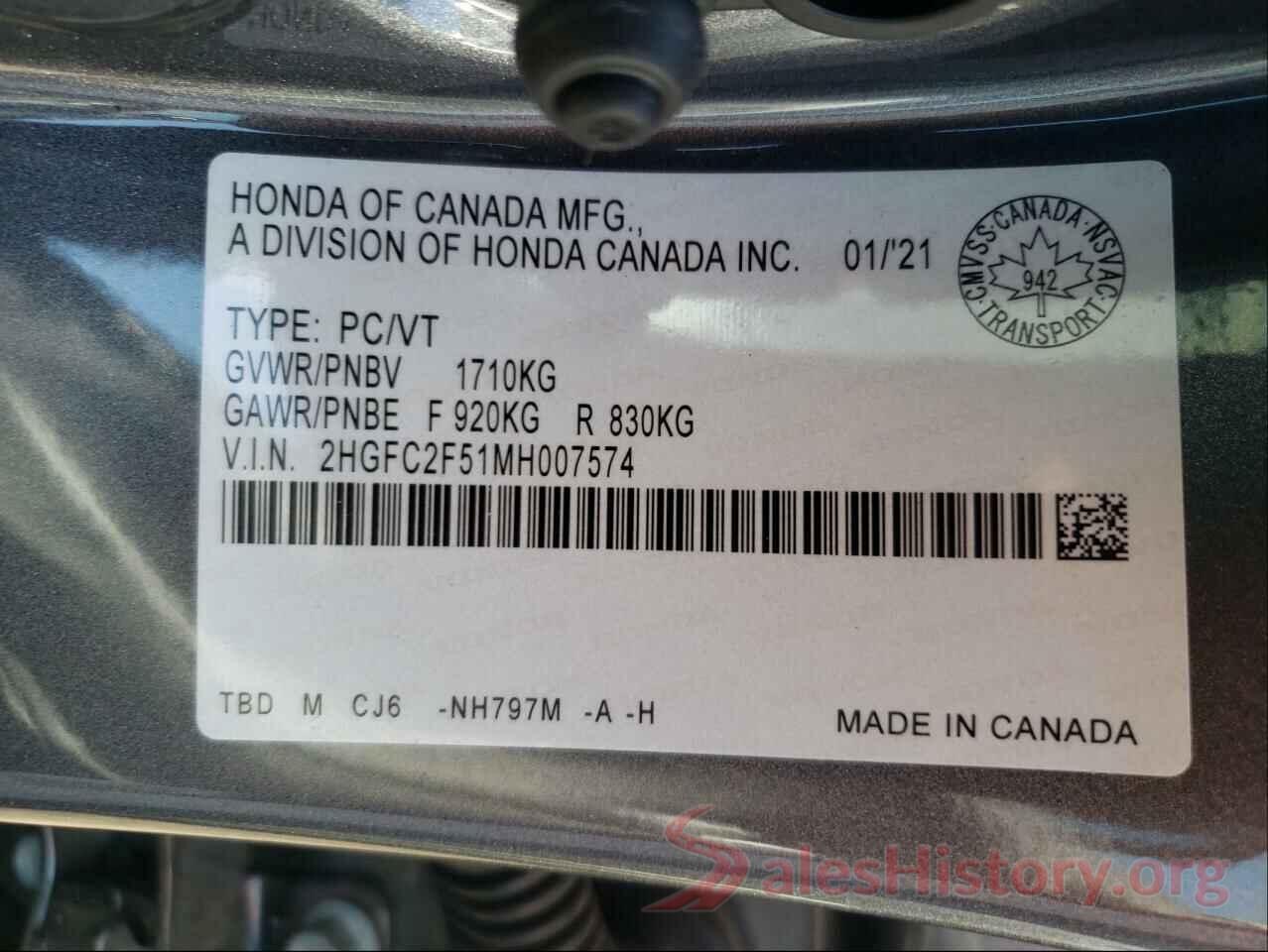 2HGFC2F51MH007574 2021 HONDA CIVIC