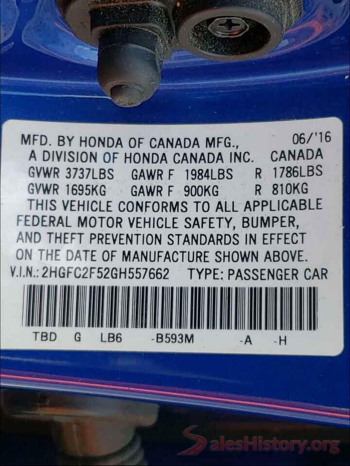 2HGFC2F52GH557662 2016 HONDA CIVIC