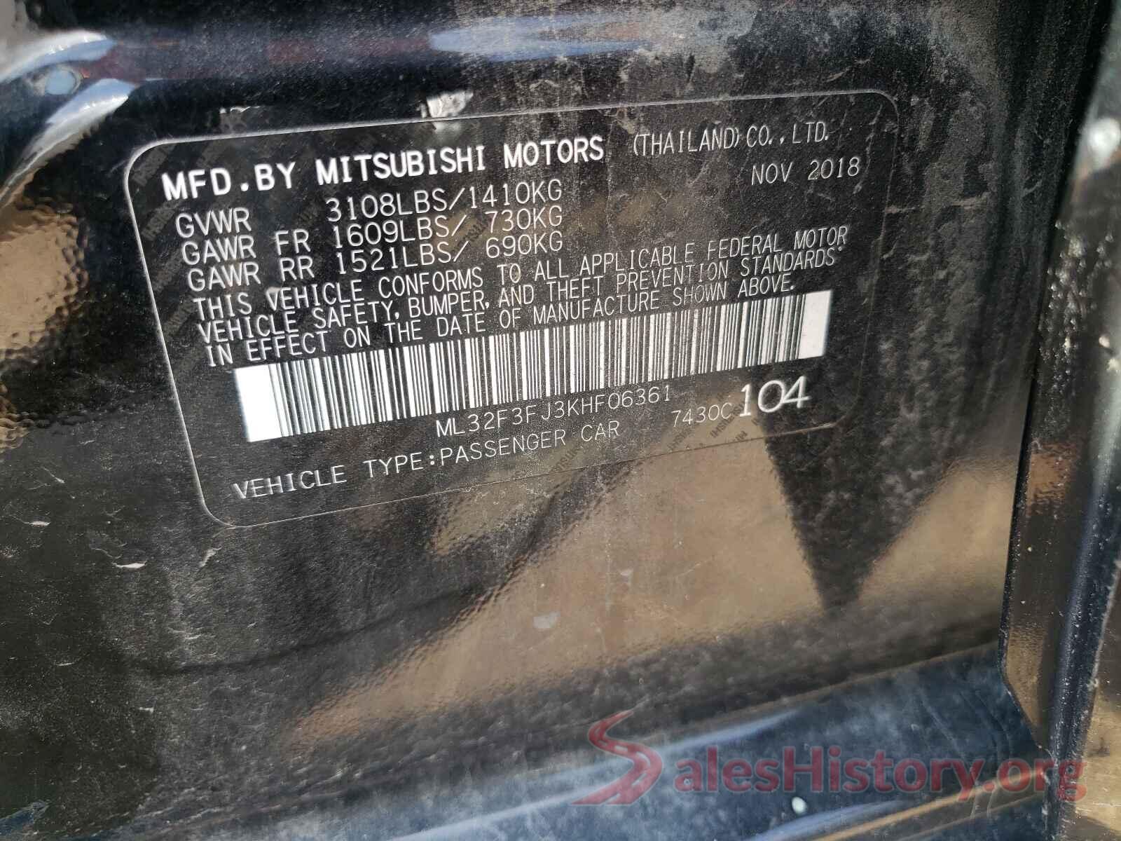 ML32F3FJ3KHF06361 2019 MITSUBISHI MIRAGE