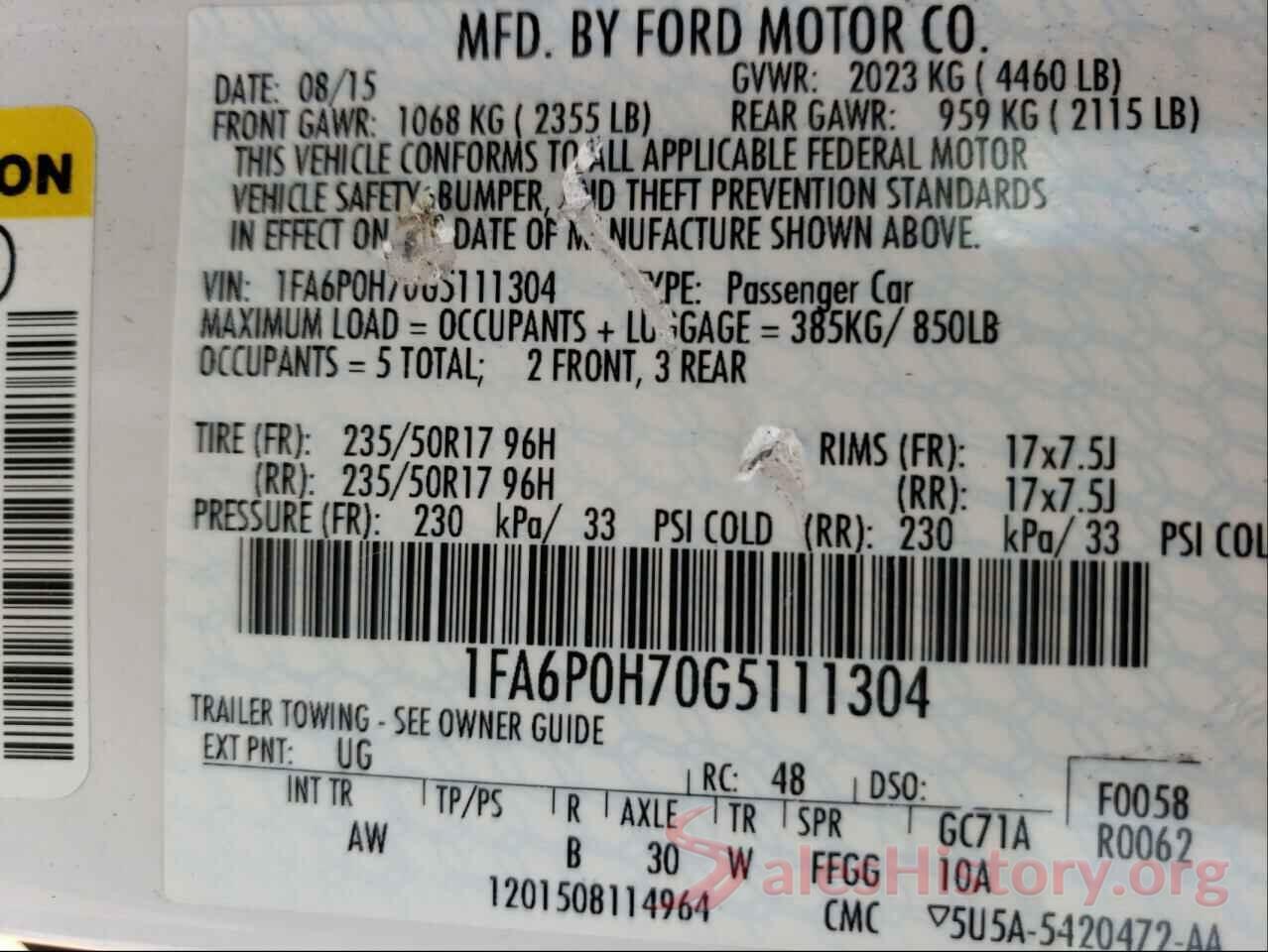 1FA6P0H70G5111304 2016 FORD FUSION