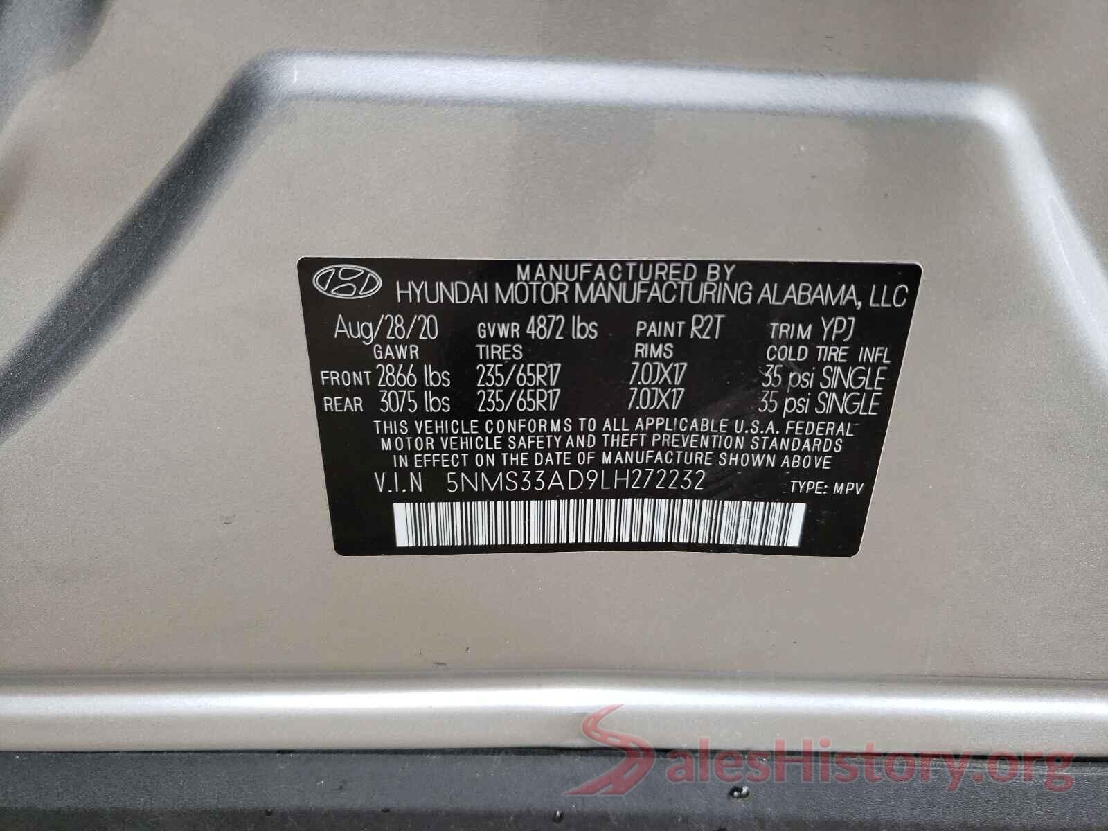 5NMS33AD9LH272232 2020 HYUNDAI SANTA FE