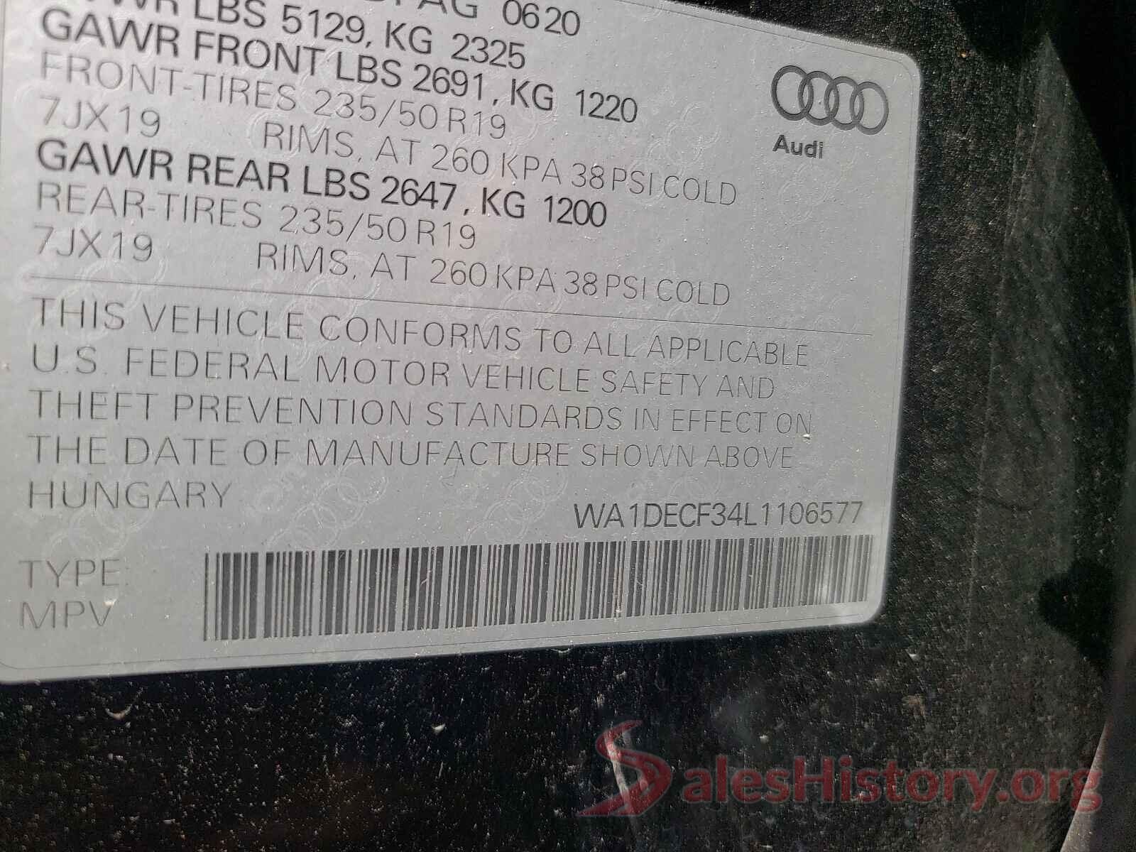 WA1DECF34L1106577 2020 AUDI Q3