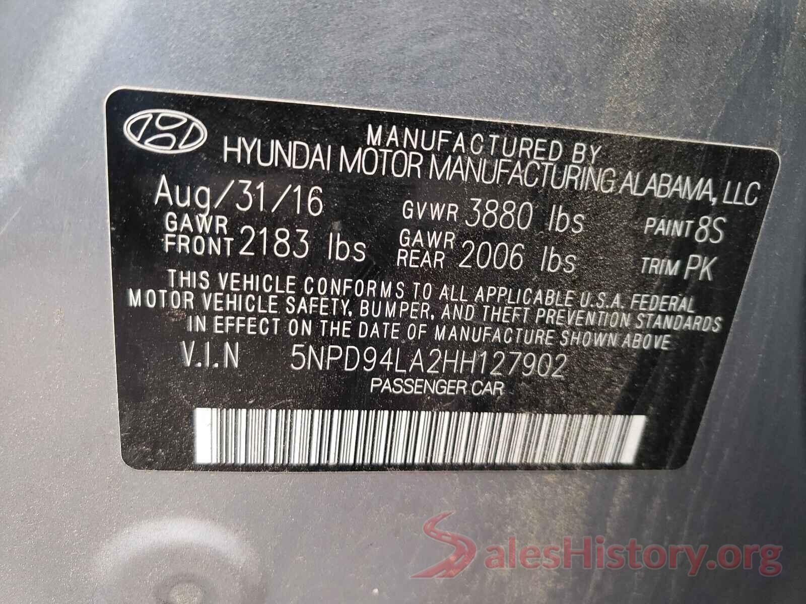 5NPD94LA2HH127902 2017 HYUNDAI ELANTRA