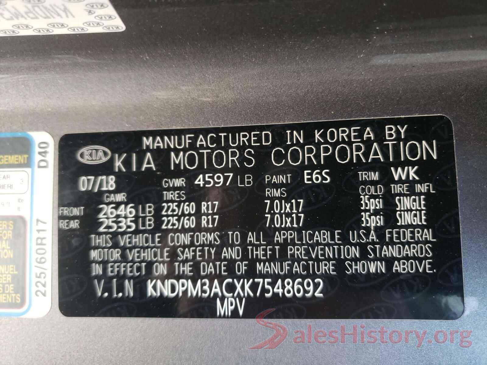 KNDPM3ACXK7548692 2019 KIA SPORTAGE