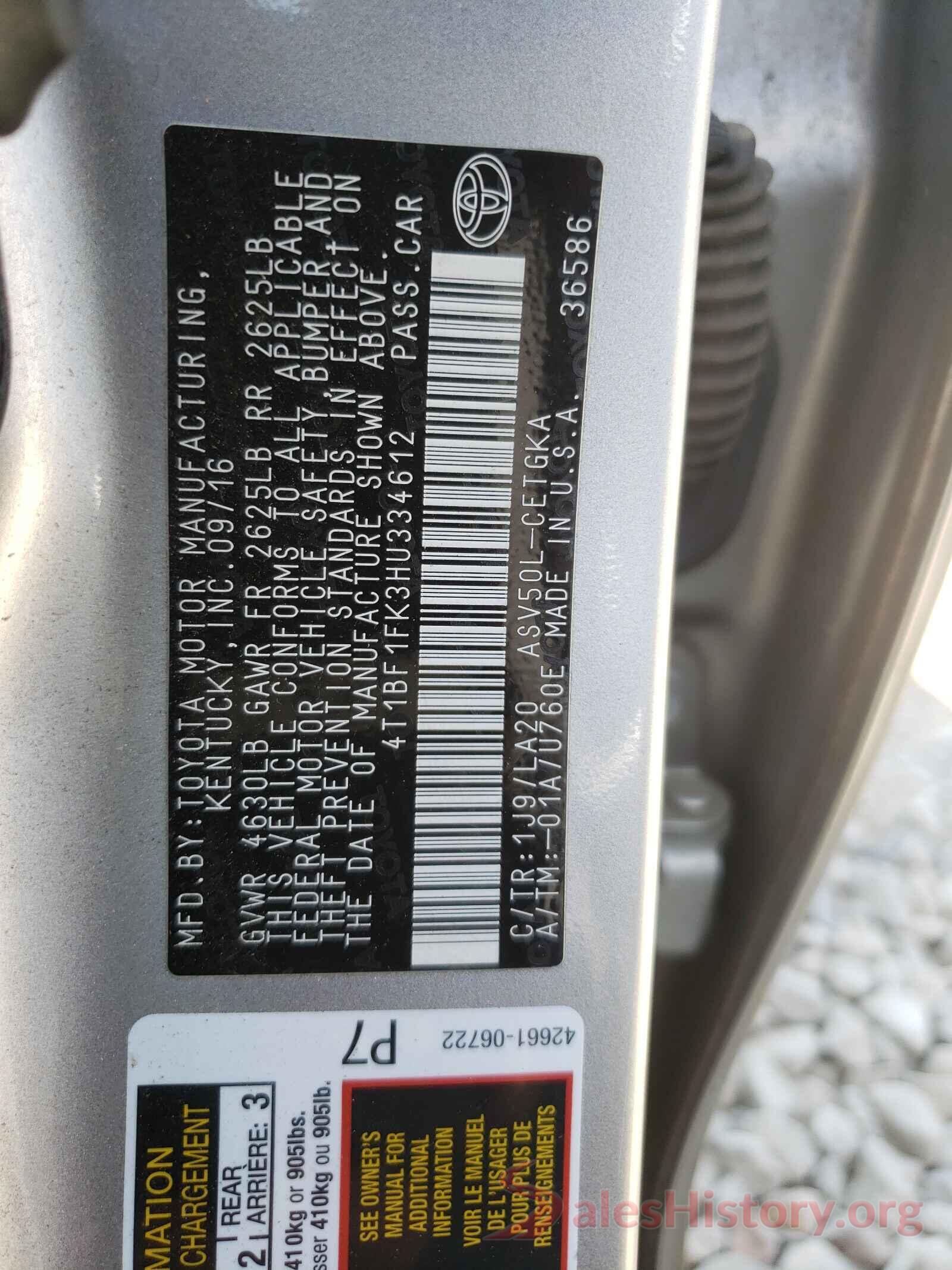 4T1BF1FK3HU334612 2017 TOYOTA CAMRY