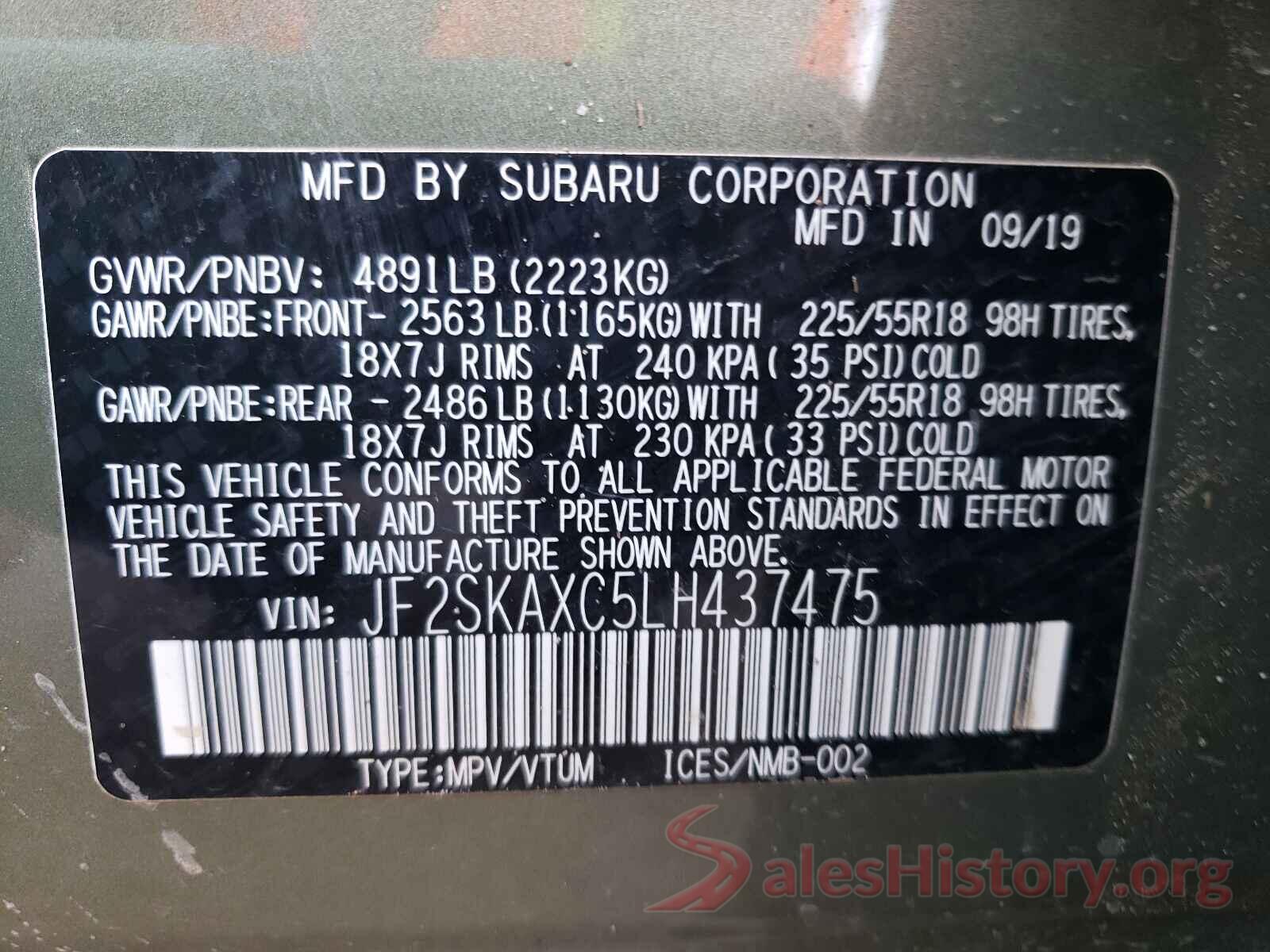 JF2SKAXC5LH437475 2020 SUBARU FORESTER