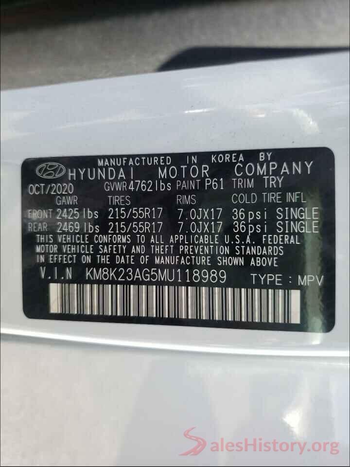 KM8K23AG5MU118989 2021 HYUNDAI KONA