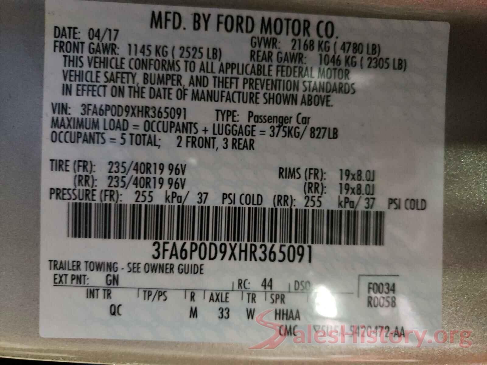 3FA6P0D9XHR365091 2017 FORD FUSION