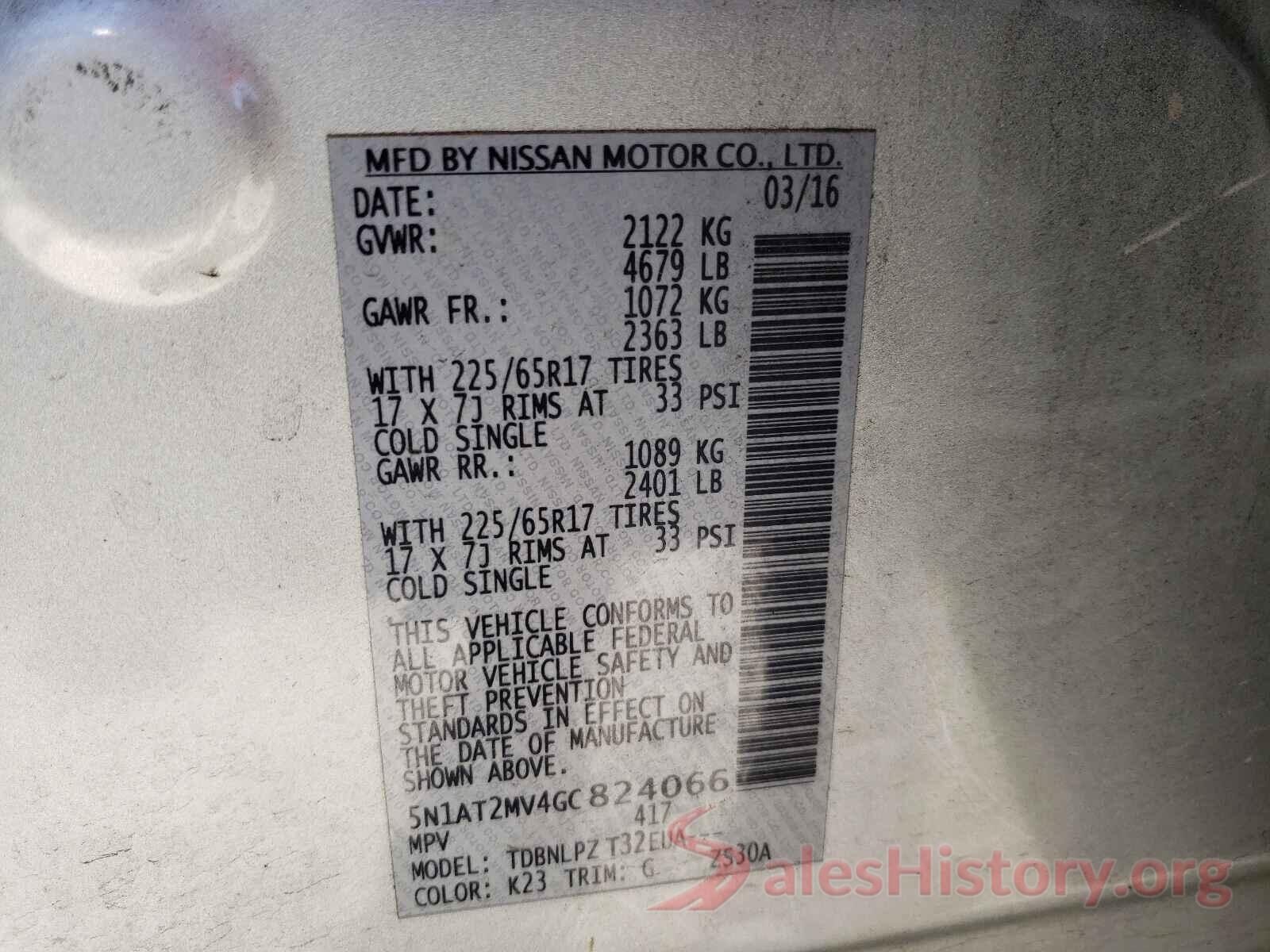 5N1AT2MV4GC824066 2016 NISSAN ROGUE