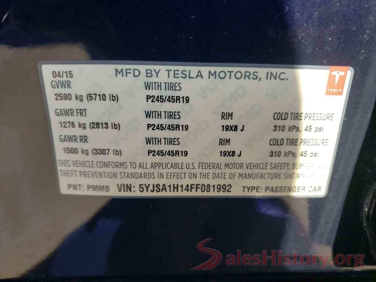 5YJSA1H14FF081992 2015 TESLA MODEL S