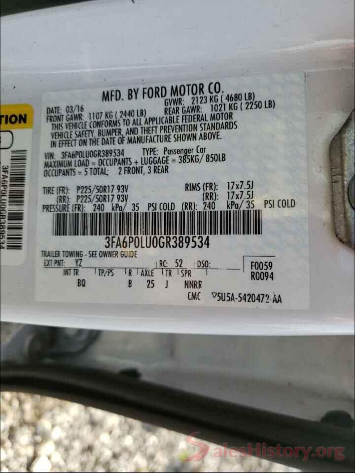 3FA6P0LU0GR389534 2016 FORD FUSION