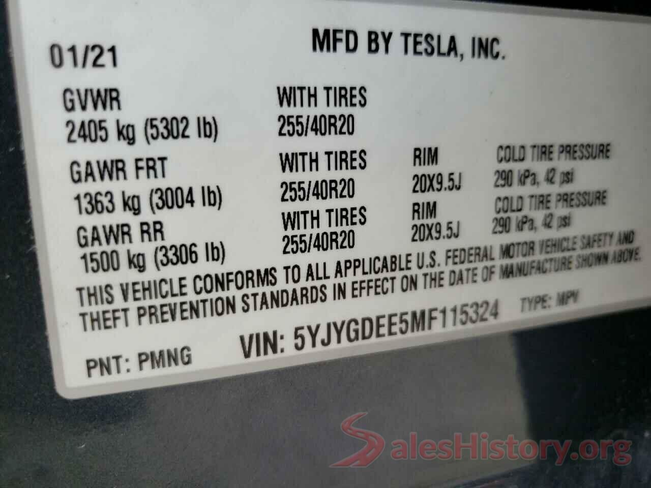 5YJYGDEE5MF115324 2021 TESLA MODEL Y