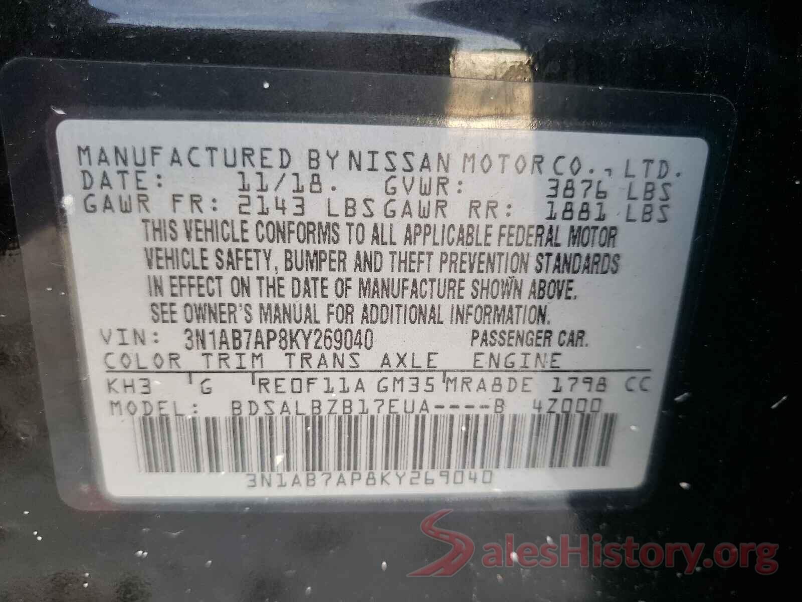 3N1AB7AP8KY269040 2019 NISSAN SENTRA