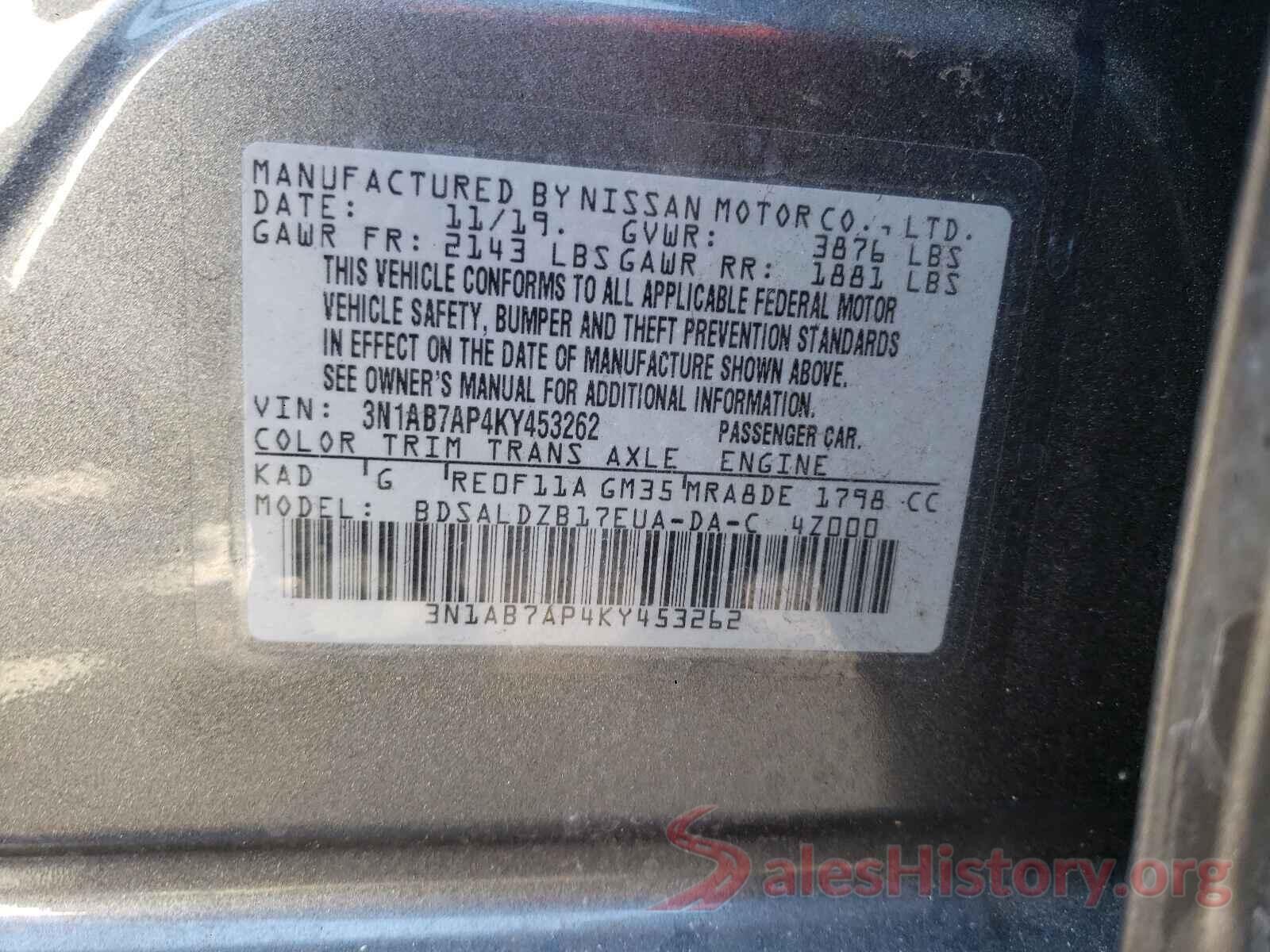 3N1AB7AP4KY453262 2019 NISSAN SENTRA