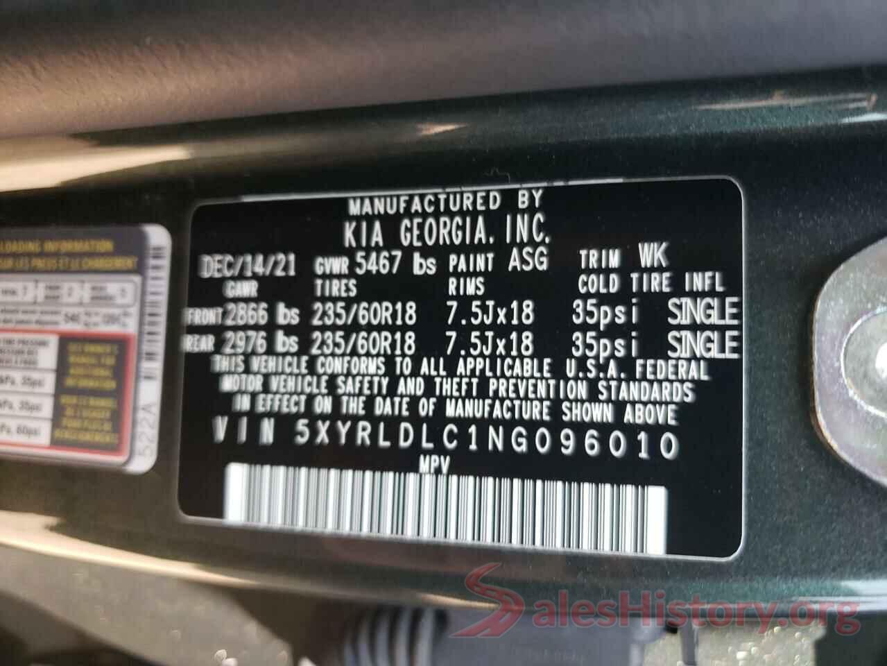 5XYRLDLC1NG096010 2022 KIA SORENTO