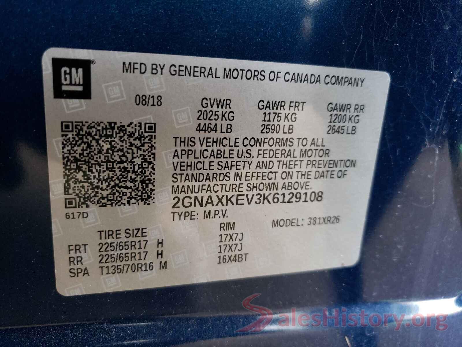 2GNAXKEV3K6129108 2019 CHEVROLET EQUINOX