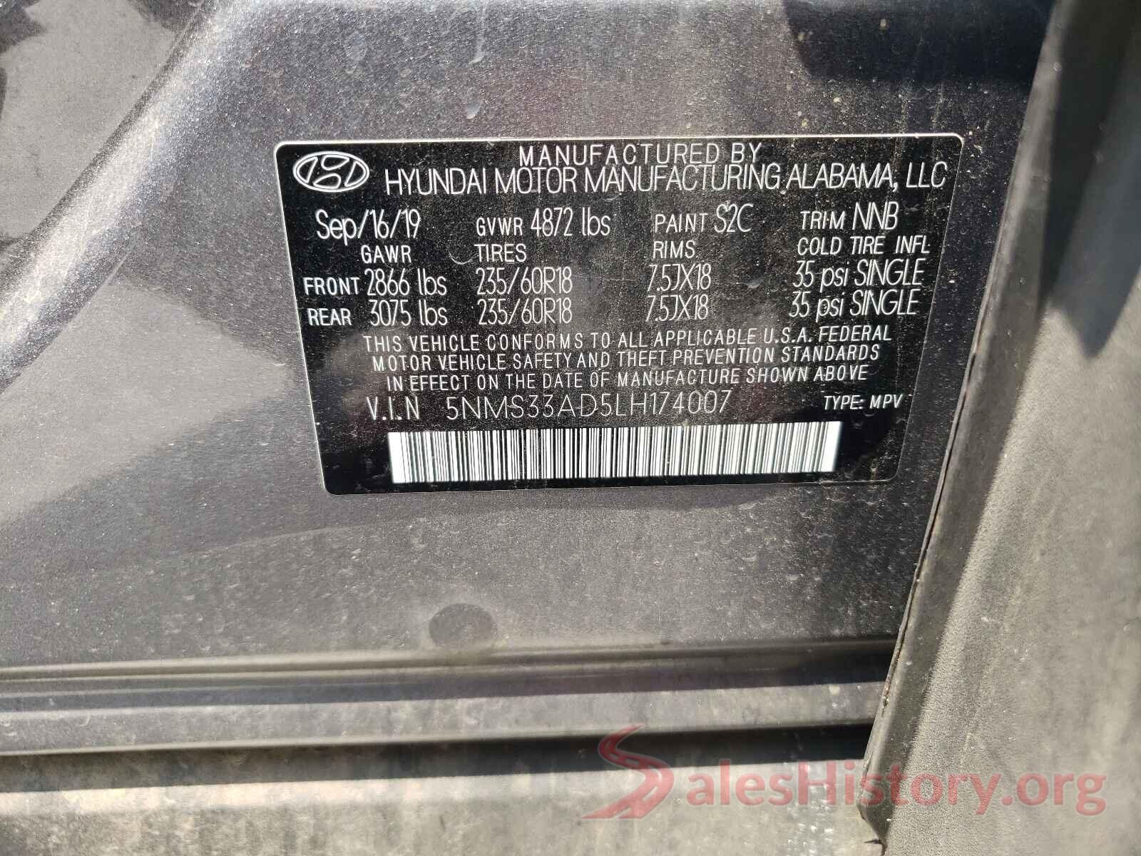 5NMS33AD5LH174007 2020 HYUNDAI SANTA FE