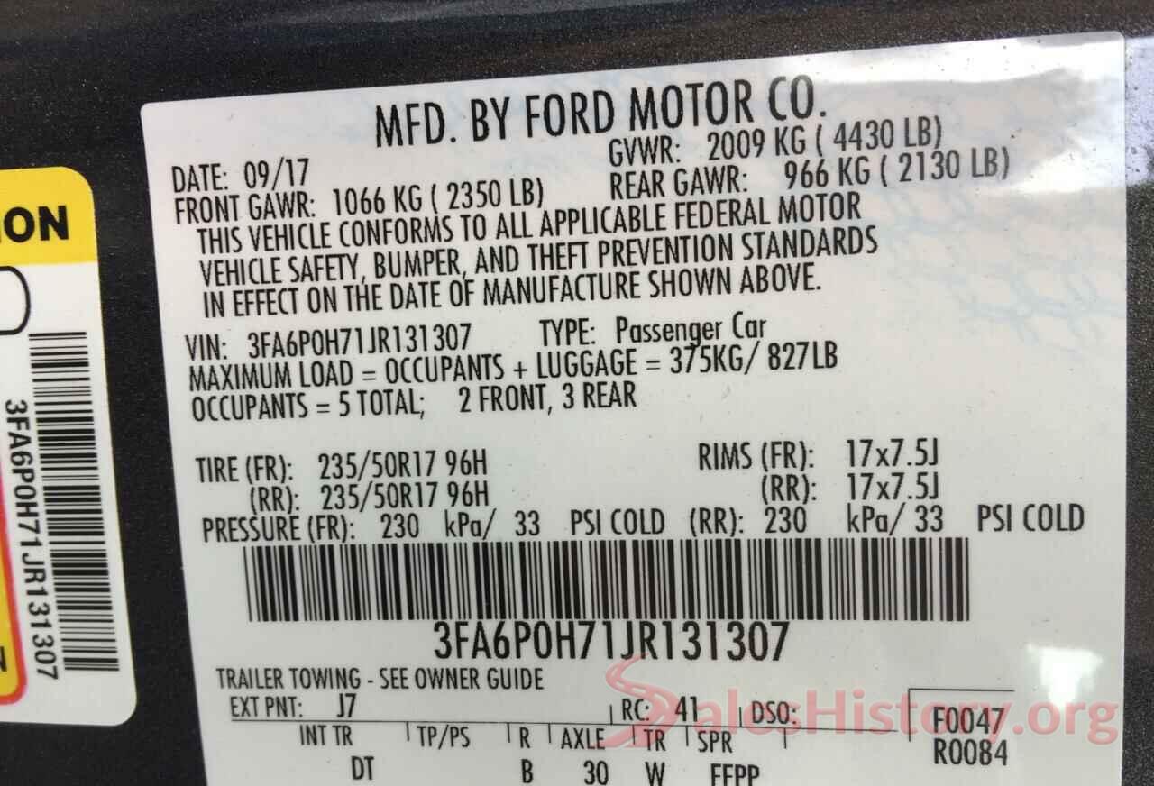 3FA6P0H71JR131307 2018 FORD FUSION