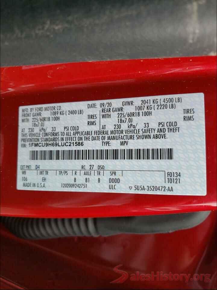 1FMCU9H69LUC21586 2020 FORD ESCAPE