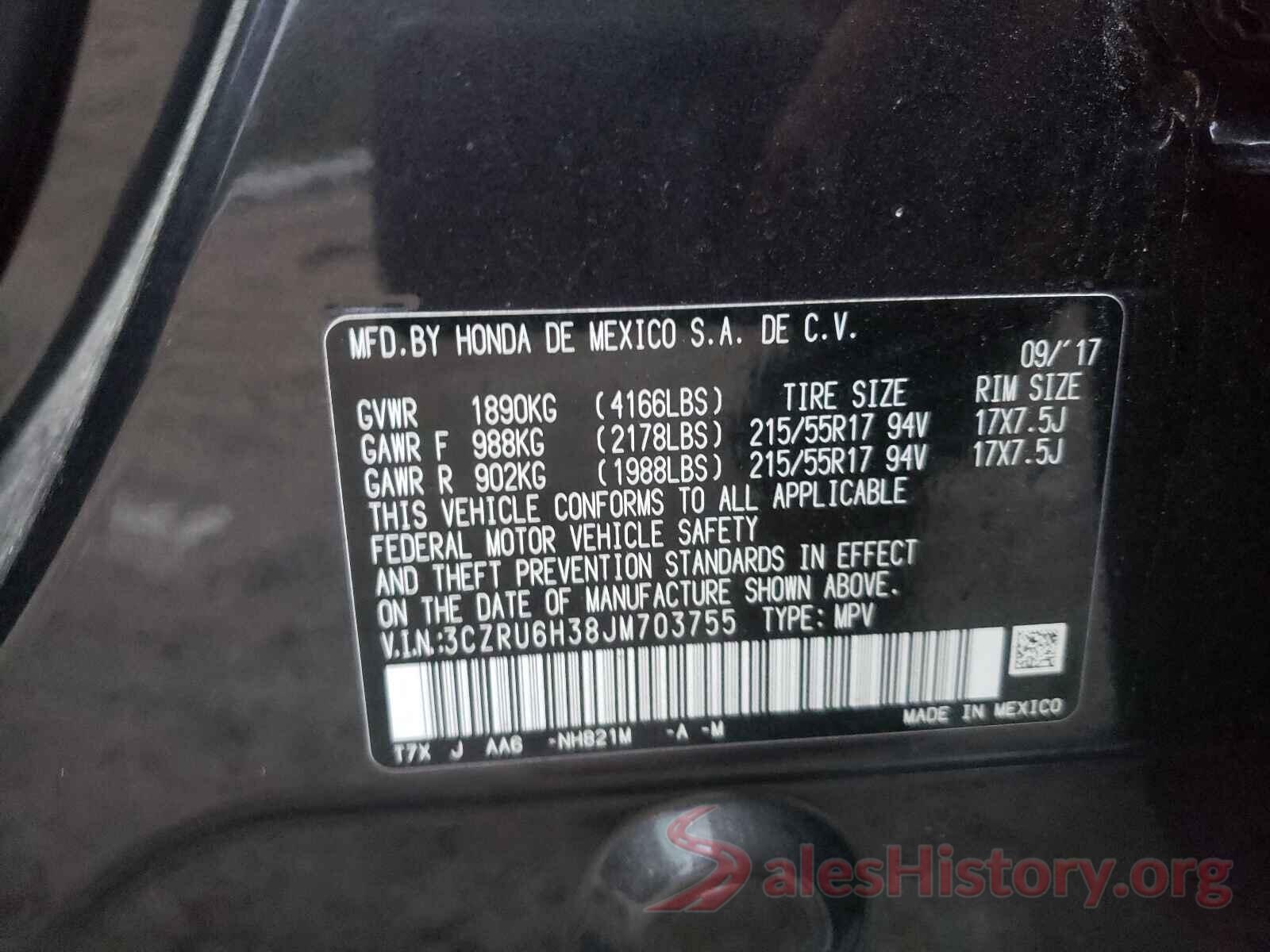 3CZRU6H38JM703755 2018 HONDA HR-V