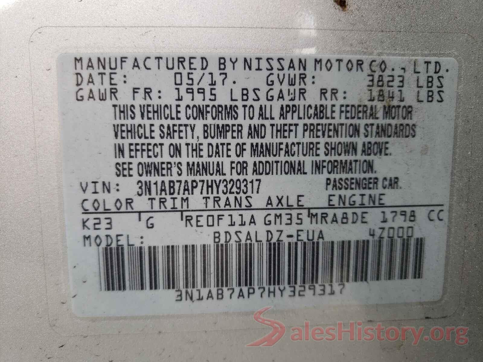 3N1AB7AP7HY329317 2017 NISSAN SENTRA