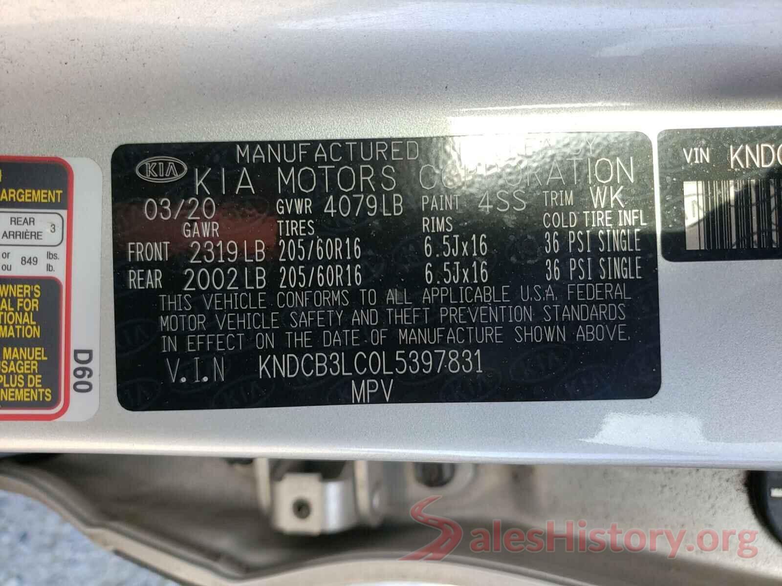 KNDCB3LC0L5397831 2020 KIA NIRO